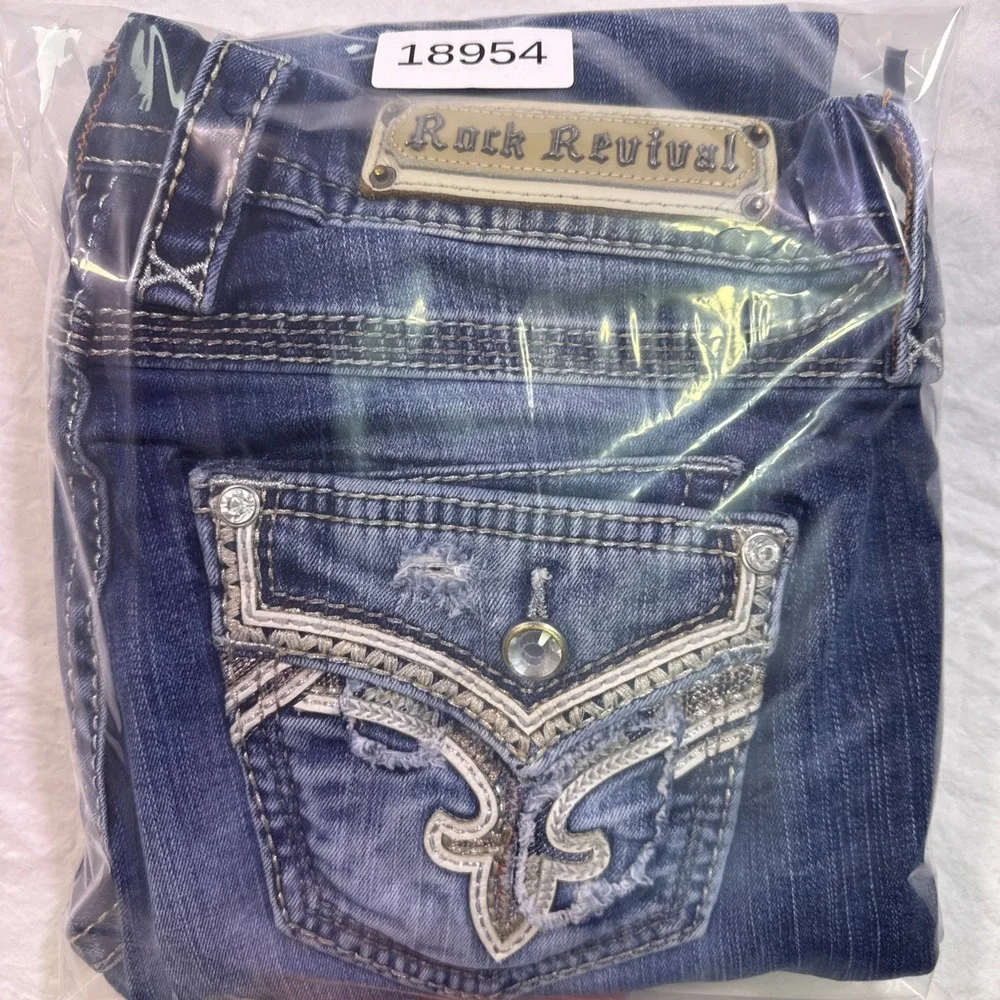 Rock Revival Jeans Women 29  Denim  MERTIE Easy Straight rhinestones embelished